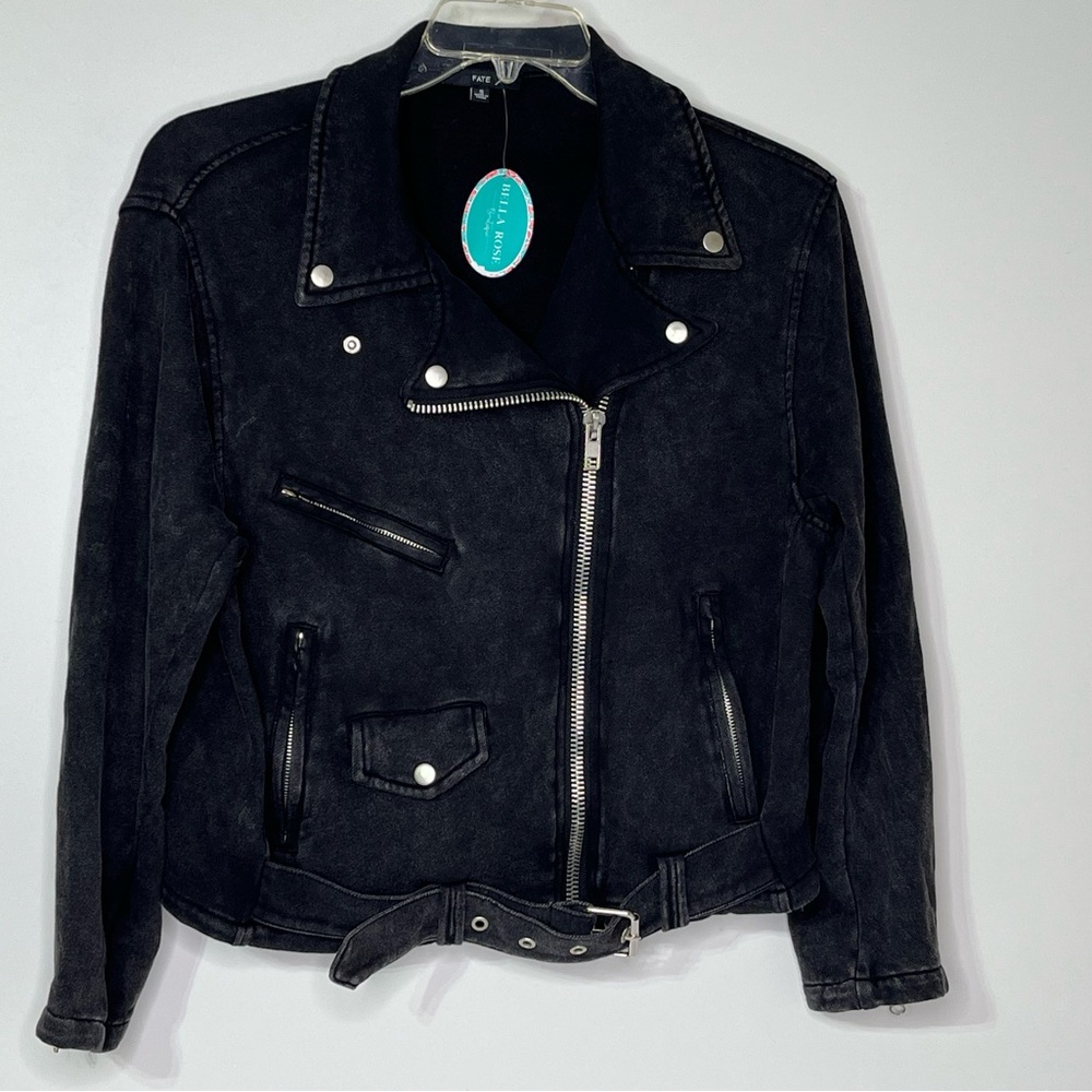Fate‎ Sweatshirt Jacket Black Waist Length Zippered Pockets Women's Small